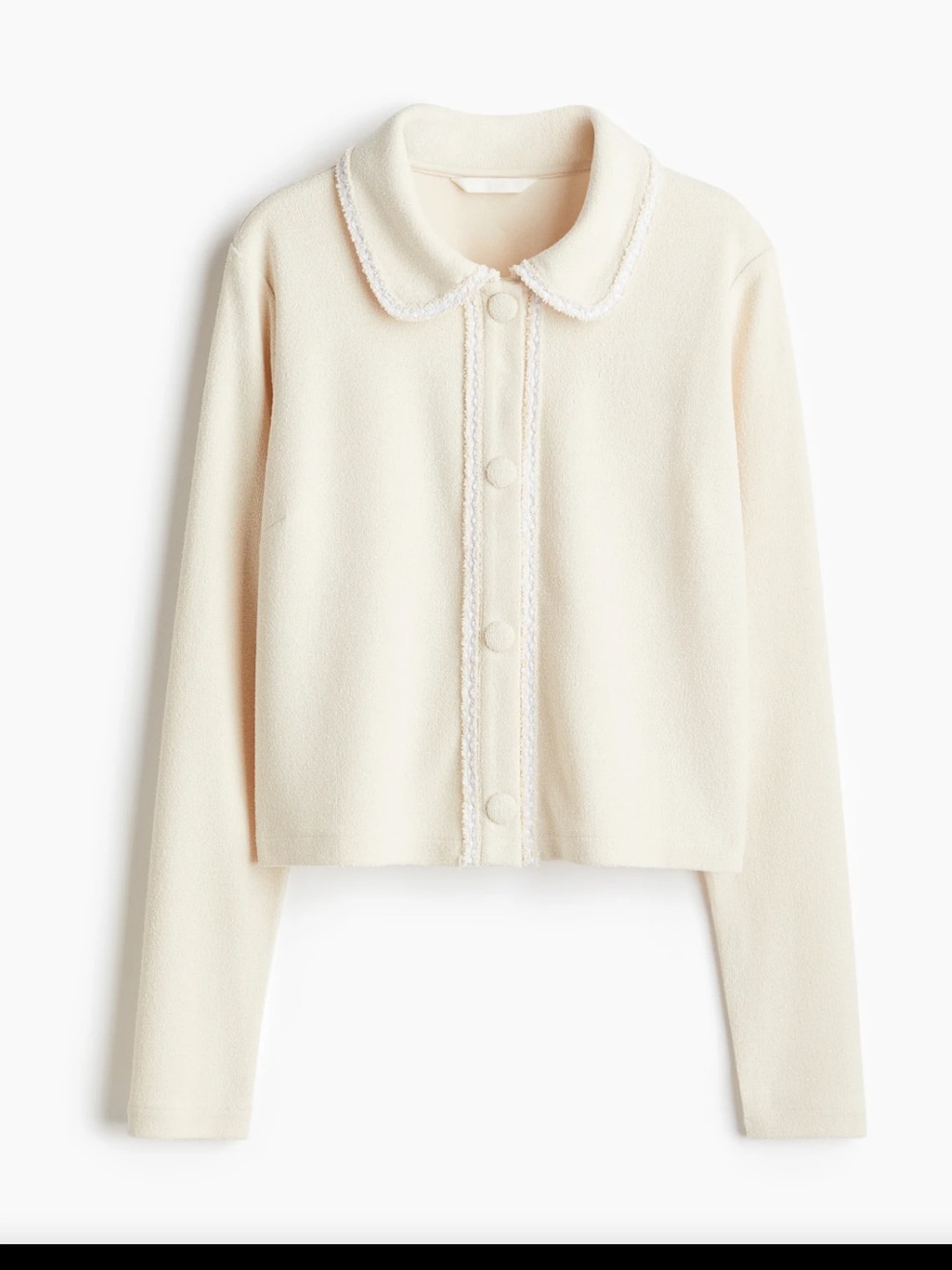 H&M Boucle Cream Collared Cardigan Sz Medium